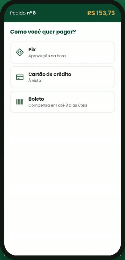 Escolha da forma de pagamento dentro do catálogo